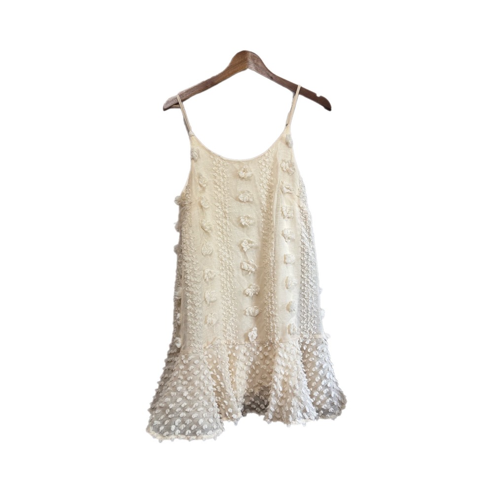 Entro Mini Dress Womens S Cream Excellent Textured Tufted Ruffle Boho D13562